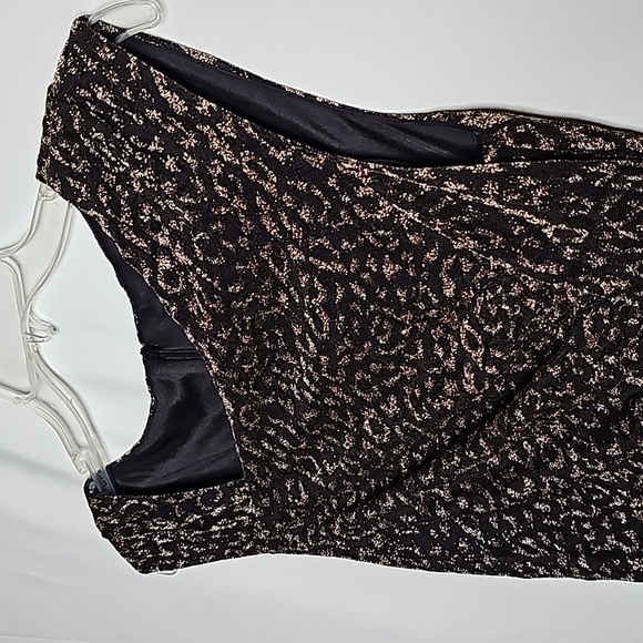 Vince Camuto metallic shimmer sheath black cheetah animal print w/ gold sz 8 - Picture 4 of 11